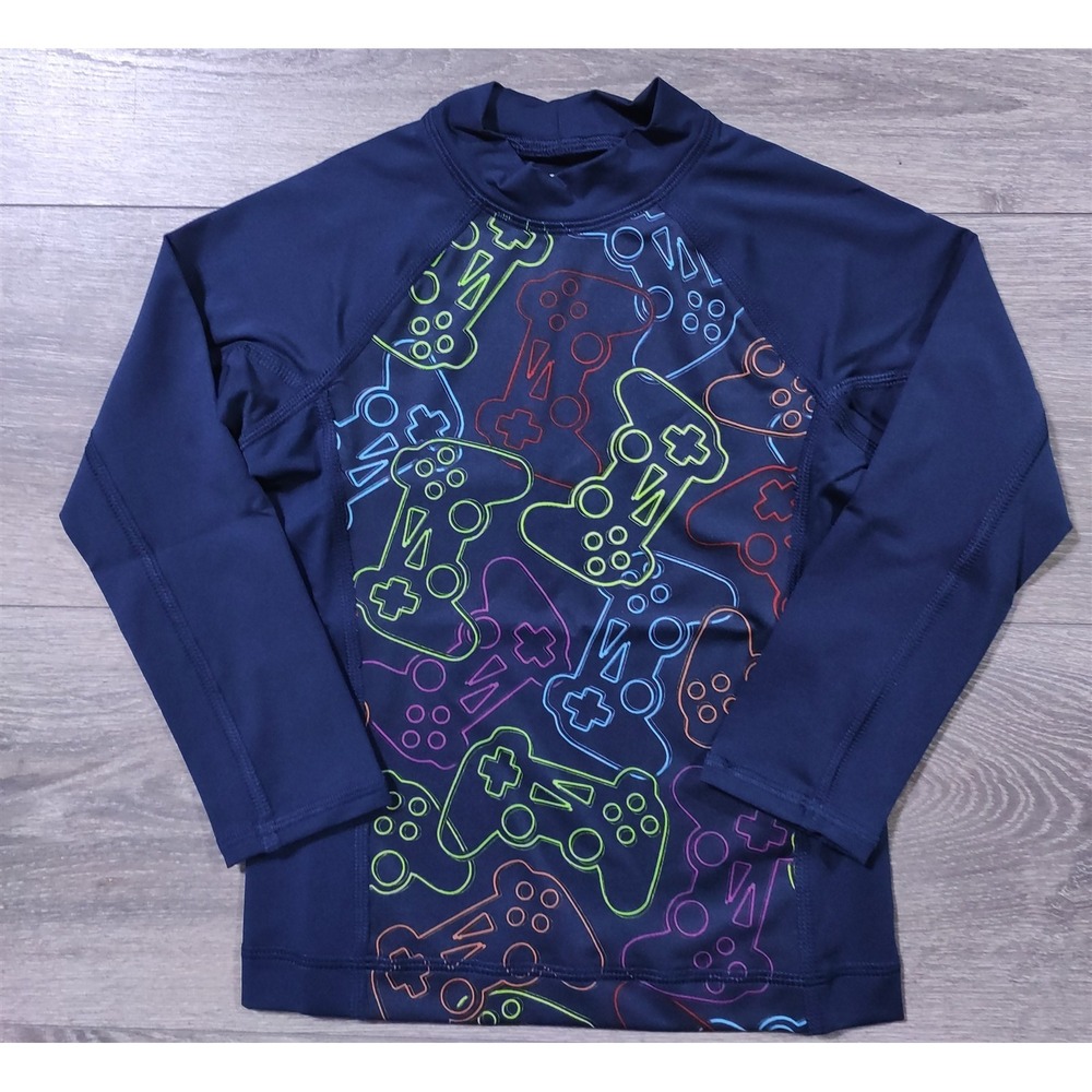Lands End Rash Guard Toddler Boys XXS 2-3 Navy Blue Video Game Swim Top Kids